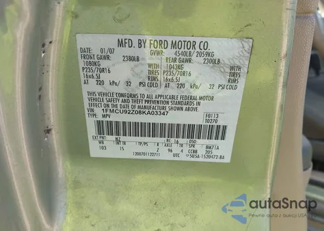 2008 Ford Escape Xls from USA, damaged, VIN 1FMCU92Z08KA03347
